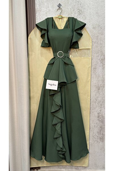 Angelinaa Long Soft Dress Olive Color