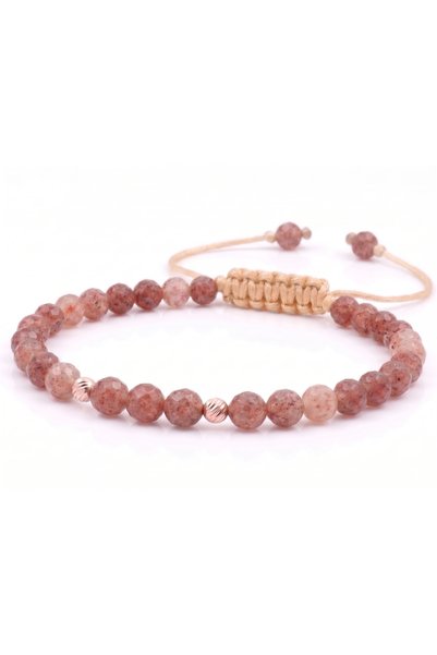 MANAVA Bratara cu 2 bile de Aur 14k si Cuart cherry