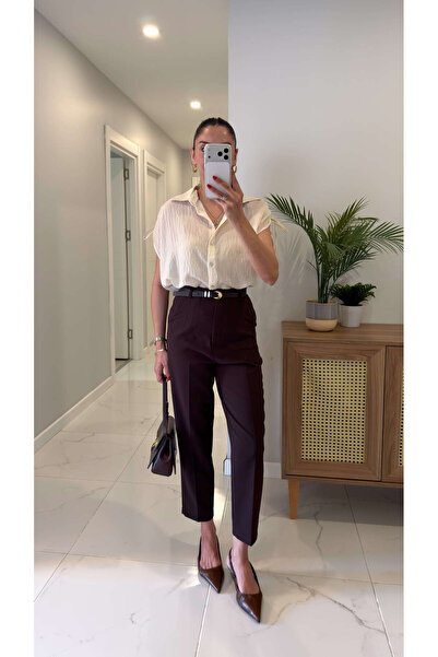 BİRCANÇİL Sollen Dark Brown Belted Flatolu Trousers