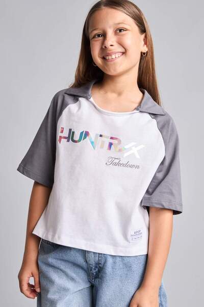 DeFacto Kpop - Demon Hunters Licensed Polo Neck Short Sleeve Purple White T-S...
