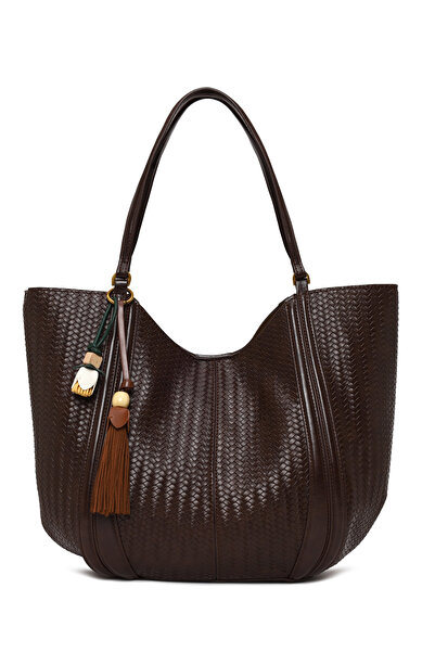 Derimod Women's Brown Printed Shoulder Bag with Accessories 26Sbd253726