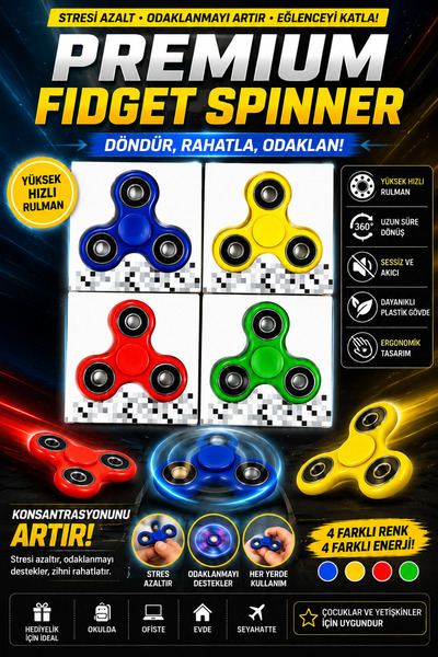 NEWSTORE HOME Fidget Spinner Stres Çarkı | 1 Adet | 4 Farklı Renk | Karma (Ra...