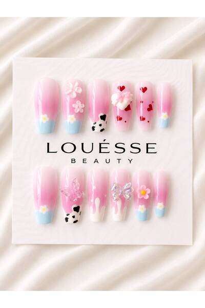 Louesse Beauty 3D Kore Kawaii Takma Tırnak | Çiçek, Kelebek, Kurdele, Karakte...