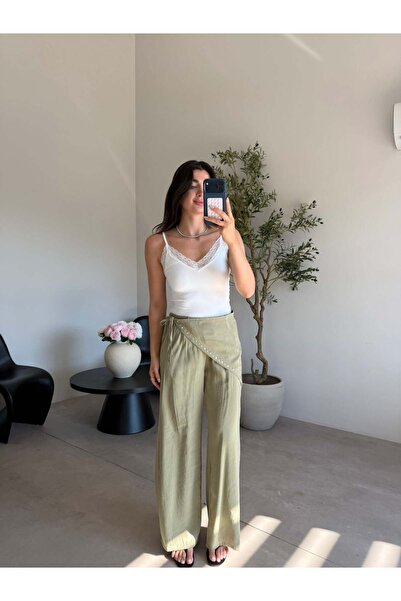 Bade Butik Khaki elastic waist drop shawl pants