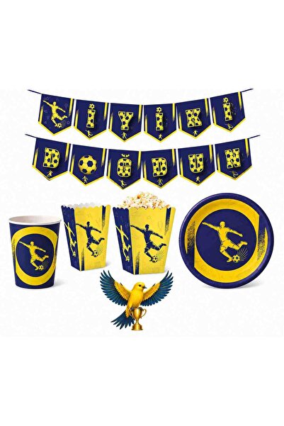 Big Party Yellow Navy Blue Fan Birthday Set for 16 People