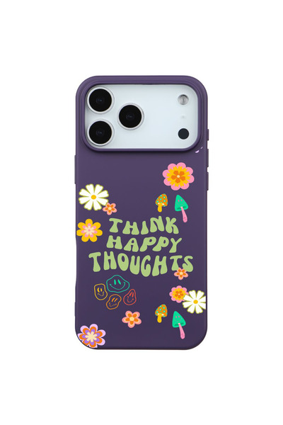 Casen iPhone 17 Pro Mor Think Happy Renkli Silikon Kılıfı