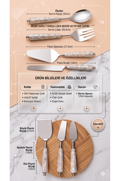 RİVO HOME DECOR 7-Piece Luxurious Appearance Serving and Cheese Knife Set - C...