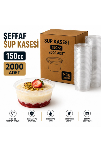Mçb Group 2000 Adet Şeffaf Sup Kasesi 150cc Plastik Tatlı Muhallebi Çorba Kab...