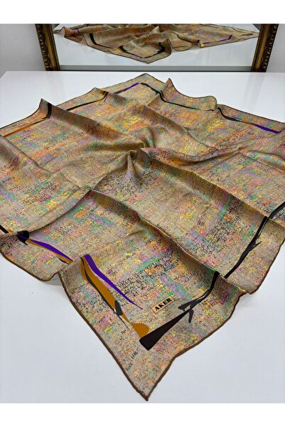 Aker Sura Silk Scarf Yellow, Purple, Mink Batik Patterned