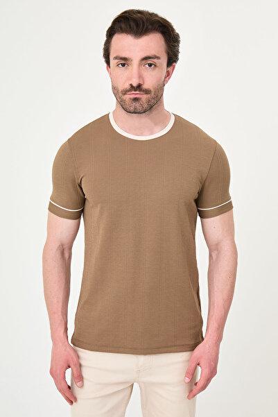 Mcr Plain Slim Fit Crew Neck Short Sleeve Men's T-Shirt Mink - 36891.26Y