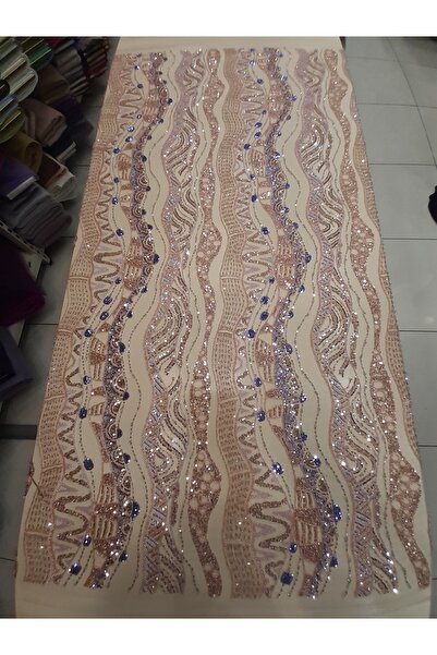 Safir Kumaş Abiyelik Taş ve Boncuk İşlemeli Dantel 3 Metre