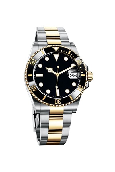 İSTLİV Erkek Gümüş- Gold Renk Siyah Kadran Rolex Modeli Çelik Kasa Kol Saati