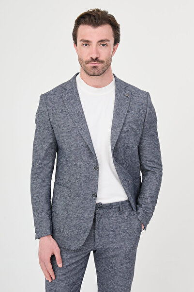 Mcr Gray Slim Fit Mono Collar Trousers Drawstring Linen Men's Suit Navy Blue ...