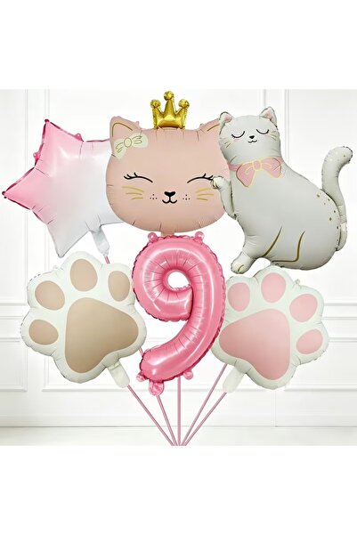 ÇITIPITISTORE Cat-Themed Paw Foil Balloon Birthday Party Set