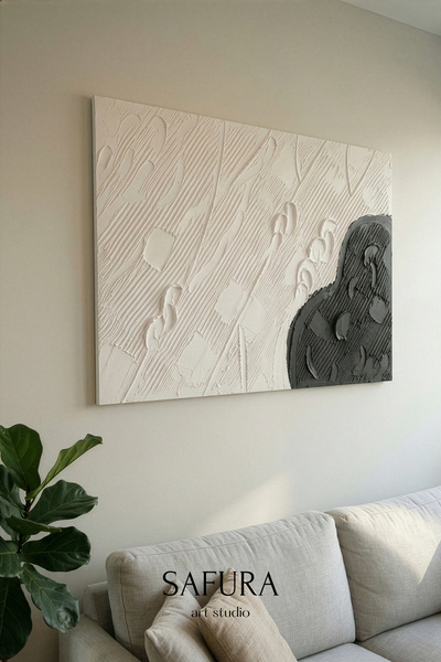 Safura Art Studio Dokulu Tablo – El Yapımı 3 Boyutlu Alçı Minimalist Doku, Mo...