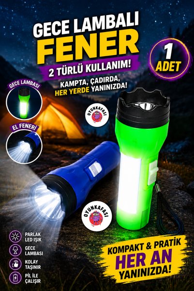 OYUNKAFASI Gece Lambalı Fener 2 Türlü Kullanım LED El Feneri Kamp Feneri Çadı...