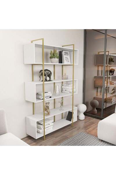 Adore Biblioteca Hugi Lux cu 6 Rafturi, 120x180x30 cm - Auriu