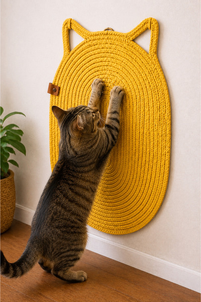 Naspar Yellow Color 100% Organic Jute Rope Stitched Cat Scratching Mat Natura...