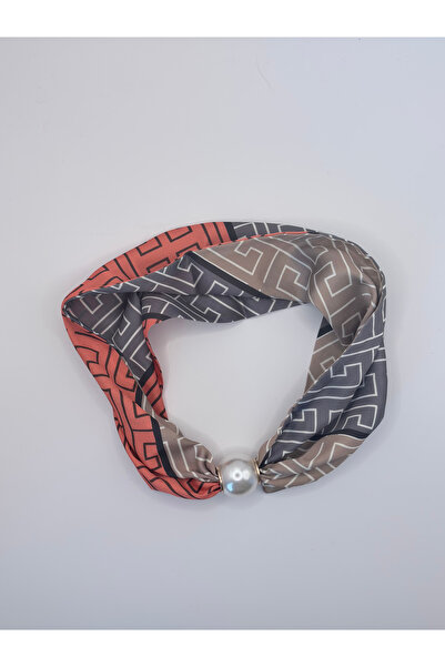 MAREM Pearl Detailed Magnetic Scarf Necklace Satin Scarf with Pearls Bracelet...