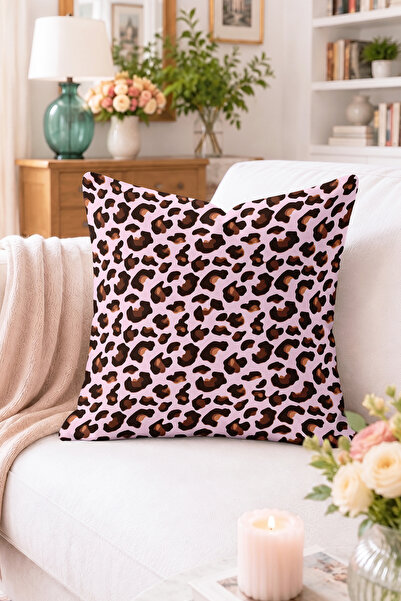 Home Pembe Leopar Desenli Kırlent Kılıfı - Kahverengi Benekli Modern Dekorati...