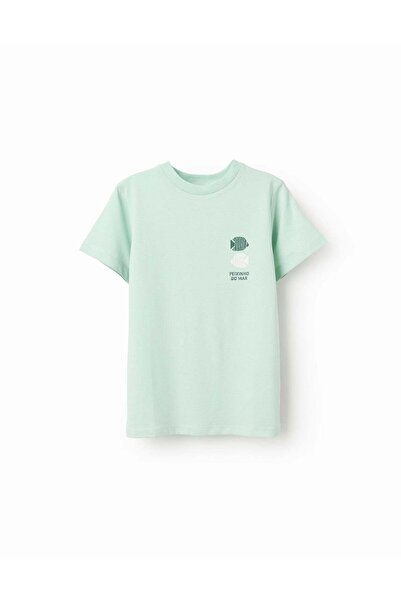 Ziddy Cotton T-shirt with Peixinho do Mar print for boys, light green
