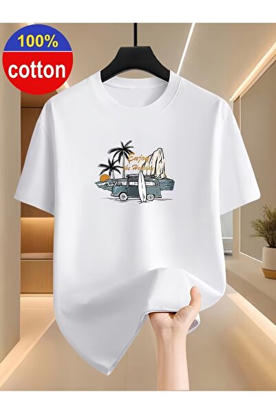AEMİ Unisex Enjoy the Holiday Printed Oversize Crew Neck T-Shirt