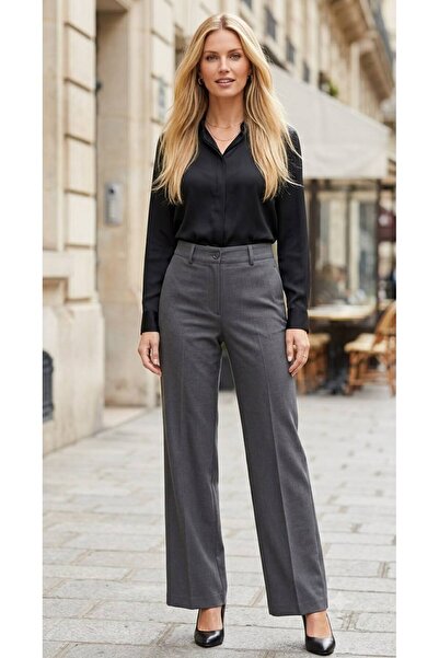 hies Button + Zipper Closure, Easy-Iron High Waist Custom Made Fabric Pants -...