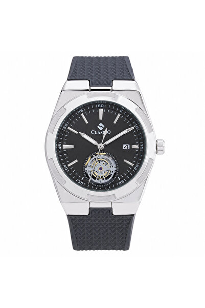 Clasico Apex Men's Skeleton Dial Silicone Strap Watch – Premium Stainless Ste...