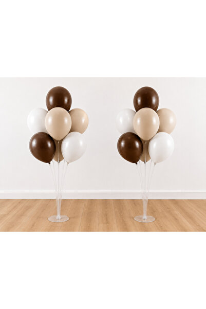 Balonsan Sea Sand Chocolate White 14 Balloons 7 Balloon Stands 2 Pieces