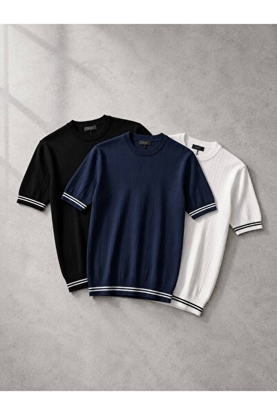 ixir 3-Piece Set of Men's Short-Sleeved Crew Neck Trio T-Shirts 100% Cotton S...