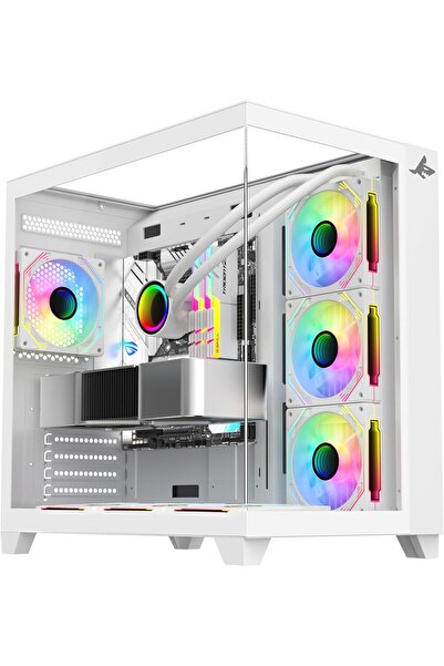 SHARX Proven ATX Mini Tower Gaming PC Case, 7x120mm ARGB Fans, Tempered Glass...