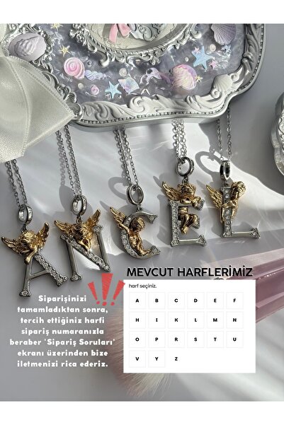 Dem Accessory Çelik Melek figürlü harf kolye