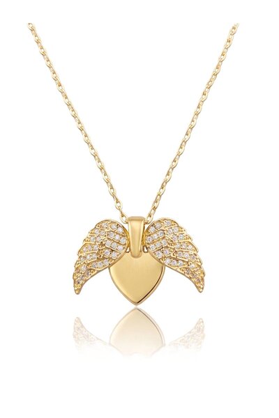 Lorivelle Premium Zircon Stone Openable Angel Wing Women's Necklace - Surpris...