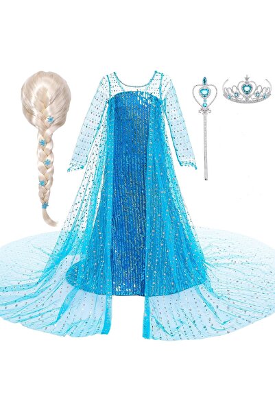 Funny Party Shop Costum carnaval fete Elsa Frozen, rochie si pelerina cu paie...