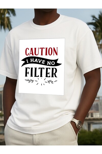 12 Teknoloji 1pc Men'S Caution I Have No Filter Graphic T-Shirt - White with ...