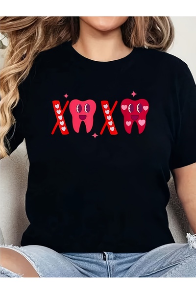 212Wear Women'S Funny Dentist Valentine'S Day T-Shirt 100% XOXO Teeth Graphic...