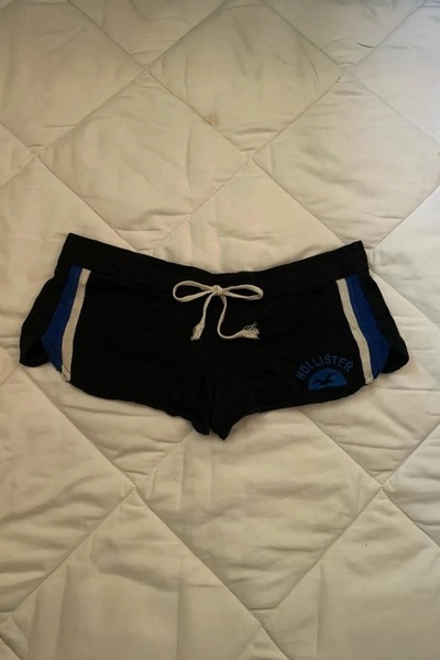 Karakedi Black Hollister Navy Blue White Side Stripe Y2K Mini Sports Shorts