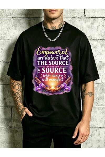 BASEPULSE تي شيرت رجالي بتصميم "Empowered Are Declare That The Source" مع اقت...