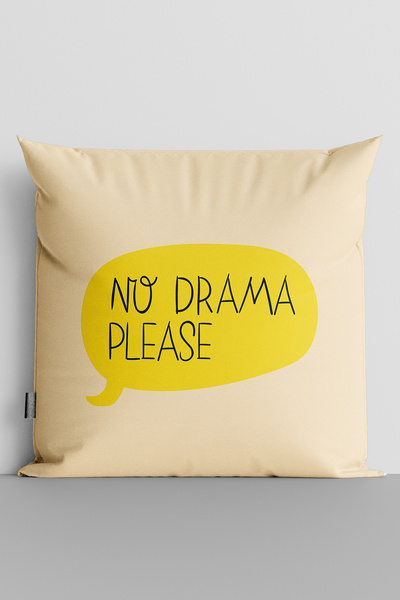 TicaretJet غطاء وسادة مزدوج الجوانب مطبوع رقميًا بعبارة "No Drama Please" - 3585