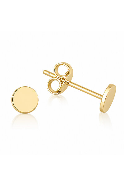 KAIROS JEWELRY 14 Ayar Altın Minimal Disk Çivi Küpe