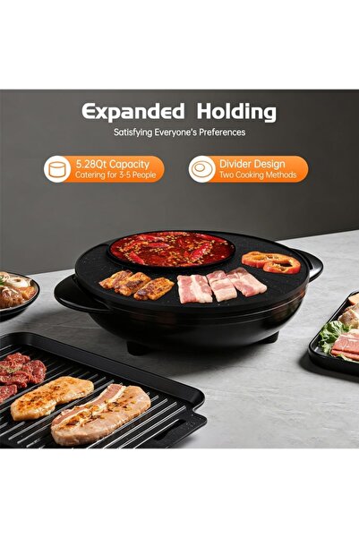 Generic 1 Nonstick Electric Hot Pot Grill Combo Indoor Dual Control Fast Heat...