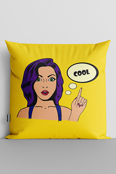 TicaretJet Popart Women's Cool Written Double Sided Digital Printed Pillow an...