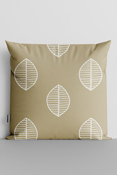 TicaretJet Cream Leaves Double Sided Digital Printed Throw Pillow Cover - 1569