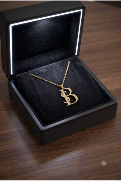 Şimal Silver 925 Ayar Gümüş Gold Kaplama Kişiye Özel İKİ Harfli Monogram Kolye