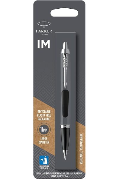 Parker قلم حبر جاف أسود من IM، قابل لإعادة التعبئة، بتصميم محفور على الجسم بل...