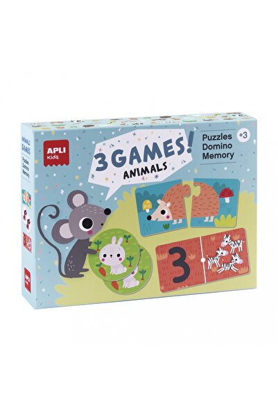 Apli Kids Σετ 3 Παιχνιδιών/Παζλ - Ζώα (παζλ 24 τεμαχίων, ντόμινο 36 τεμαχίων,...