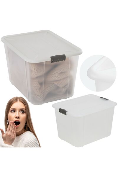 EDANTI Cutie de depozitare din plastic 60 L, blocabilă, cu capac, pentru jucă...