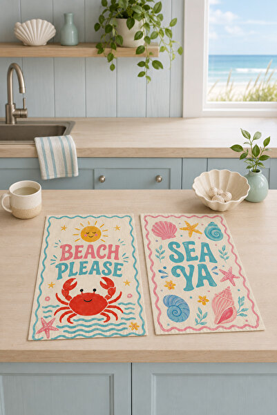 milroma Beach Please Sea Ya Crab Sea Shell Summer Patterned Modern Stylish 2-...