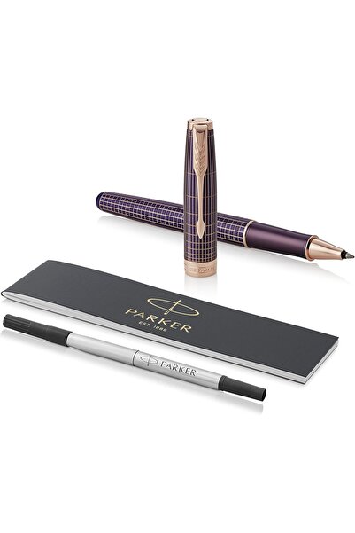 Parker Sonnet Ballpoint Pen, Engraved Purple Matrix Prestige with Rose Gold T...