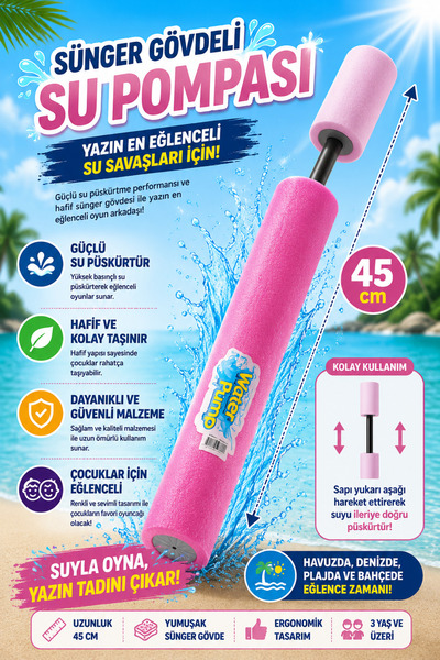hak-iş oyuncak 45 cm Pembe Sünger Gövdeli Su Pompası